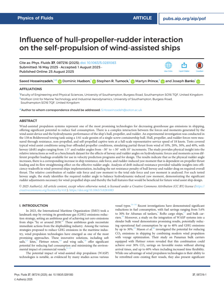 Influence of Hull-Propeller-Rudder Interaction On | PDF