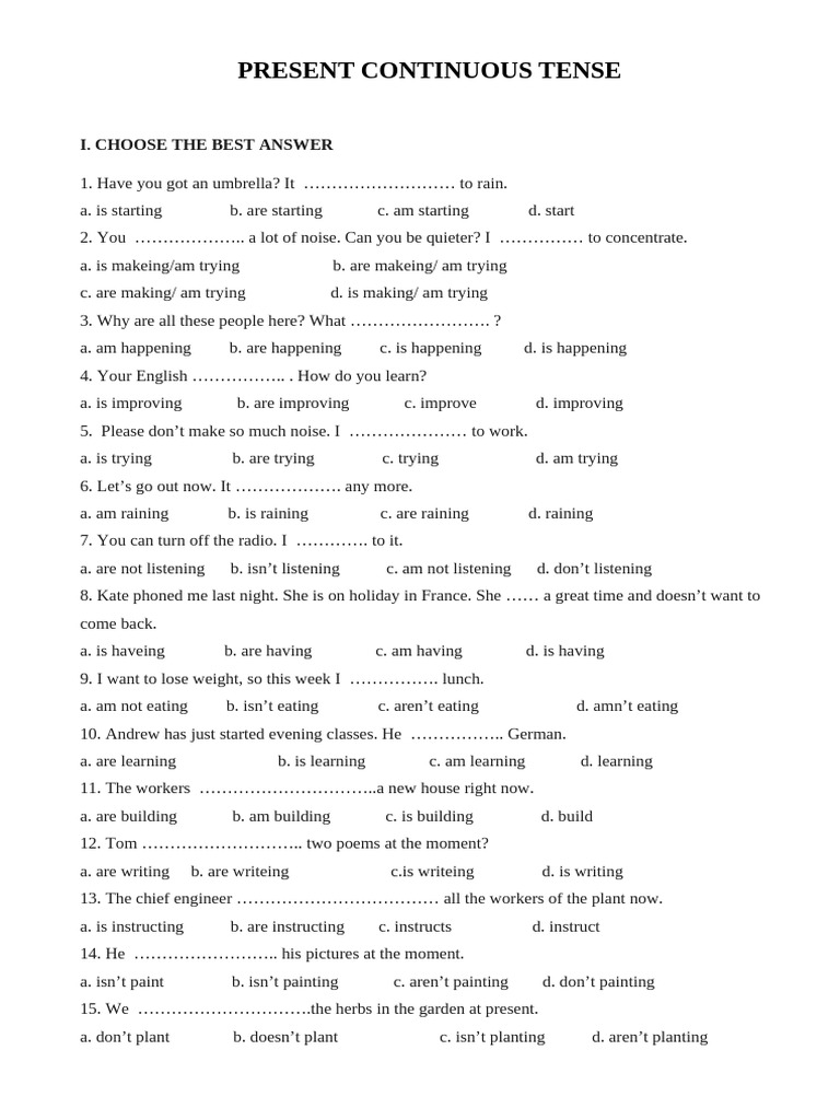 Present Continuous Tense 2 | PDF