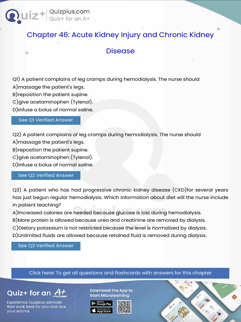 A Patient Complains of Leg Cramps During Hemodialysis The Nurse Should ...