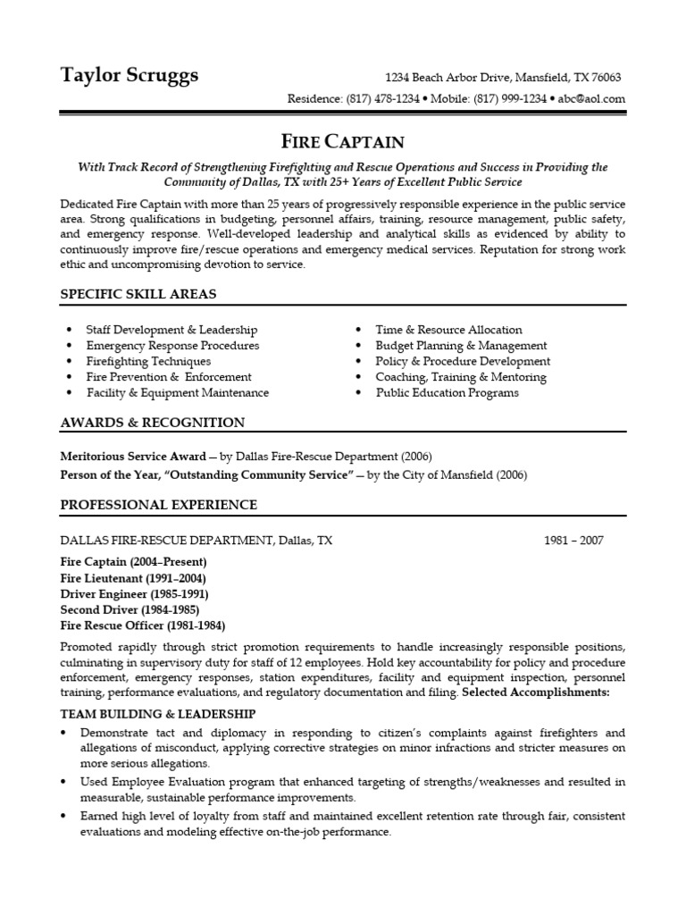 Sample Resume - Fire Captain | PDF