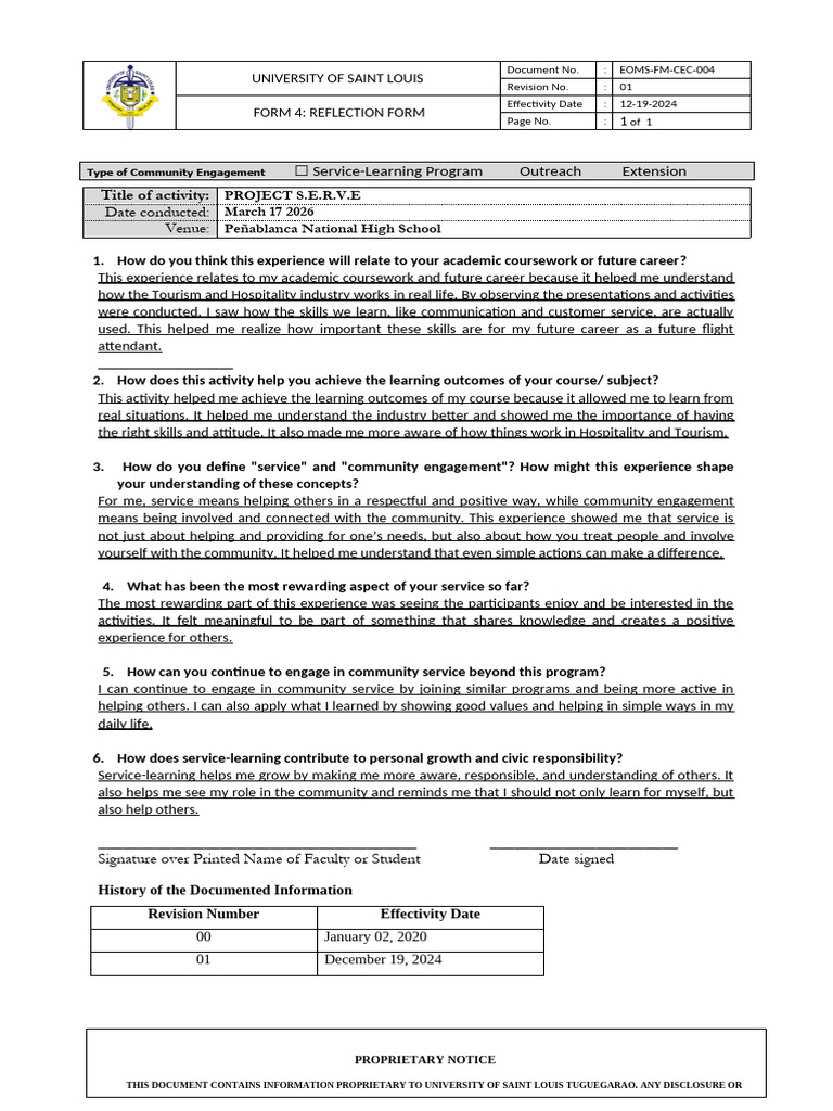 FM CEC 04 FORM 4 Reflection Session | PDF