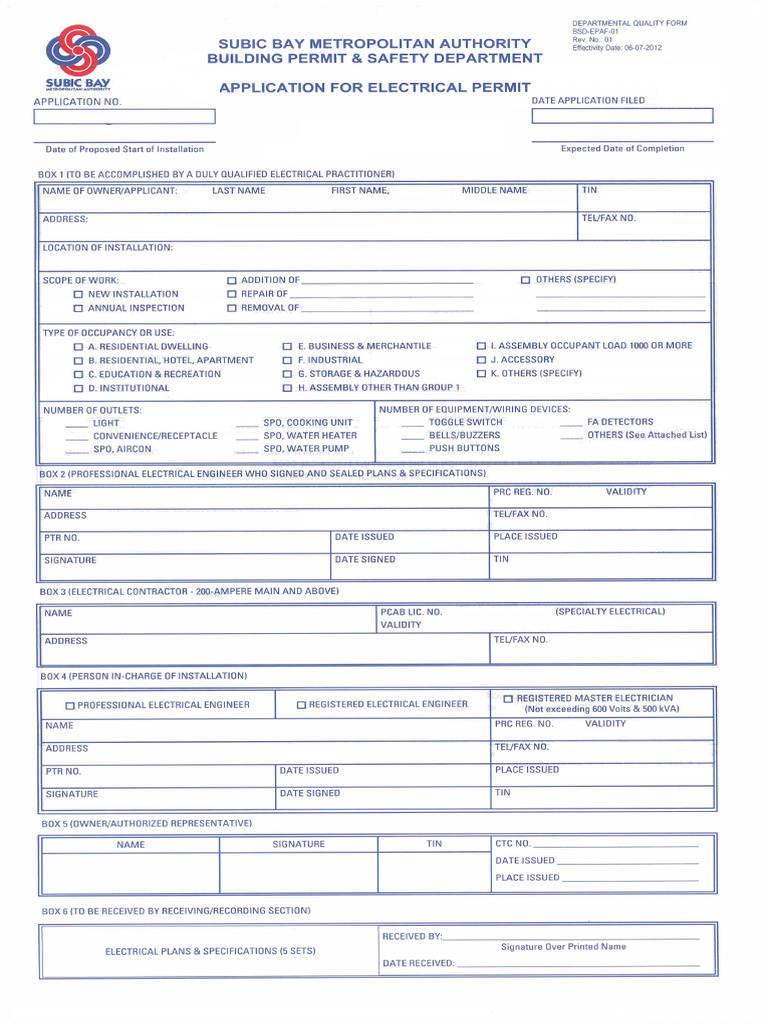 Application Form For Electrical Permit | PDF