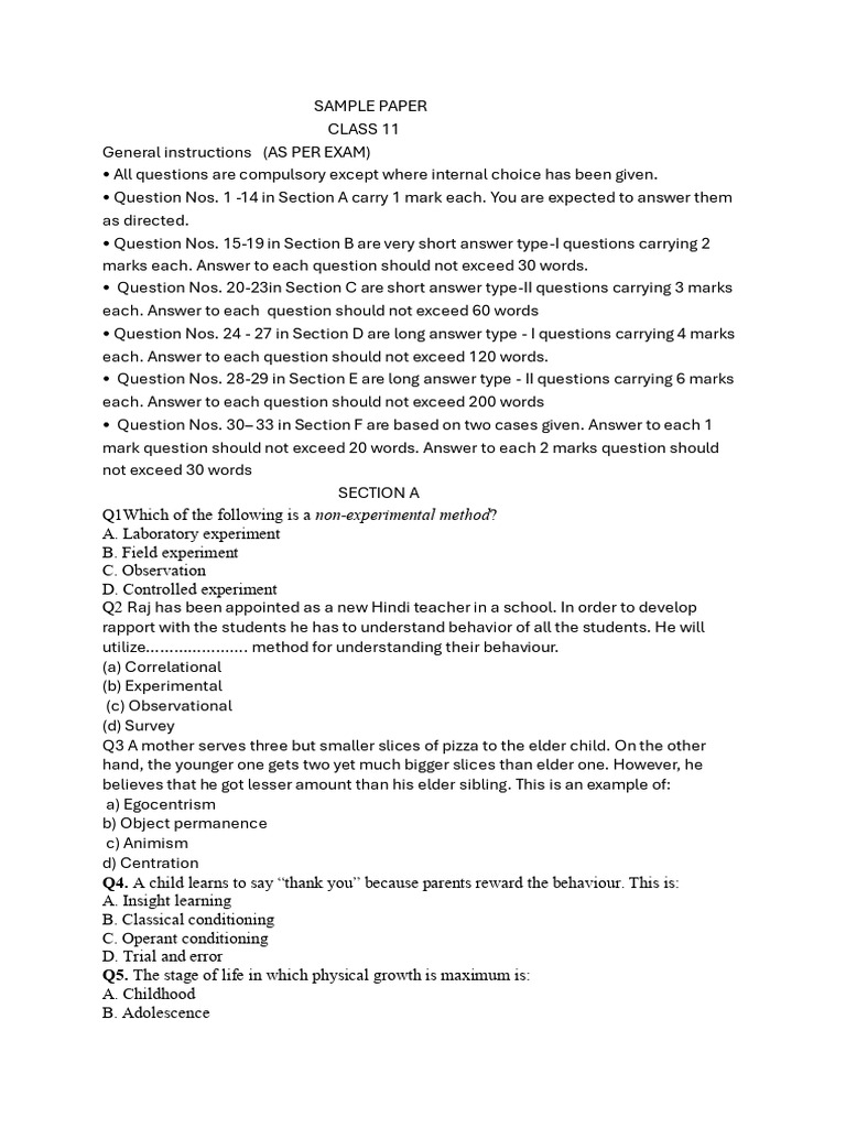 Sample Paper For Practice Class 11 | PDF