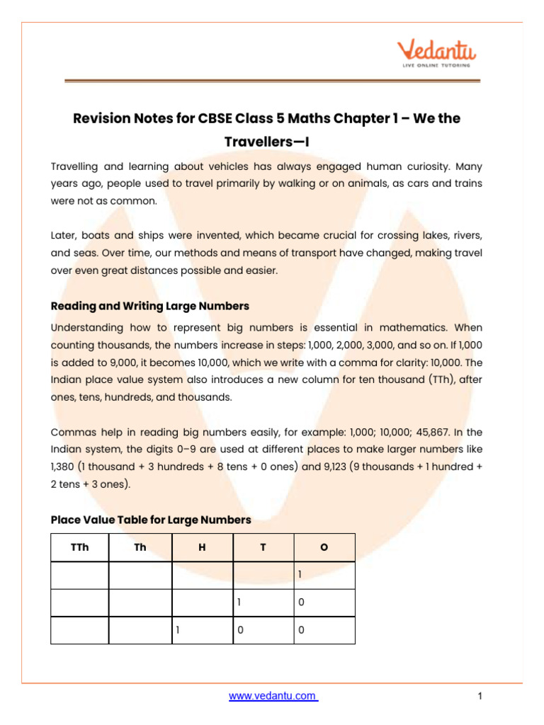 CBSE Notes Class 5 Maths Chapter 1 Vby Me | PDF | Vehicles | Transport