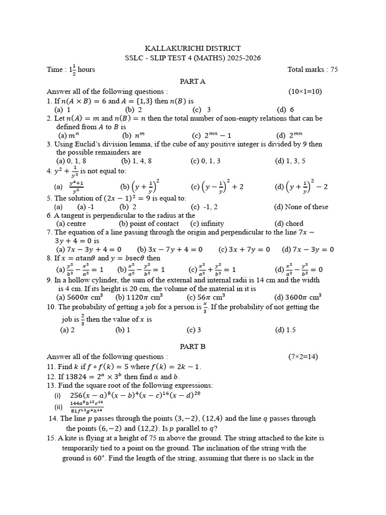 Slip Test 4 | PDF | Area | Elementary Mathematics