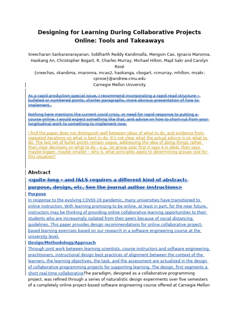 Designing For Learning During Collaborative Projects Online (Camera ...