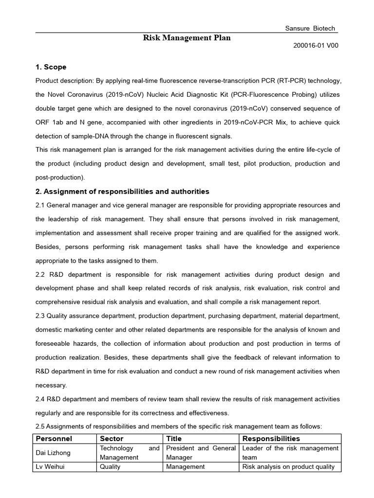 Risk MAnagement Plan | PDF