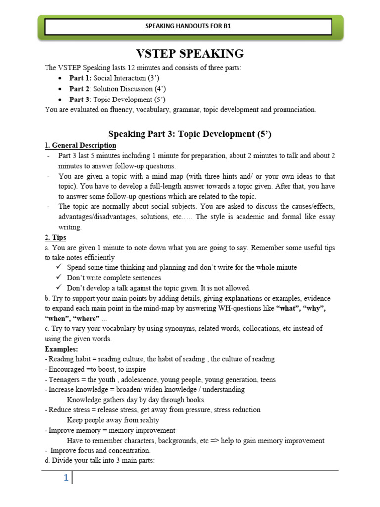 T01 - Speaking - VSTEP Speaking Test - Part 3 | PDF | Adolescence ...