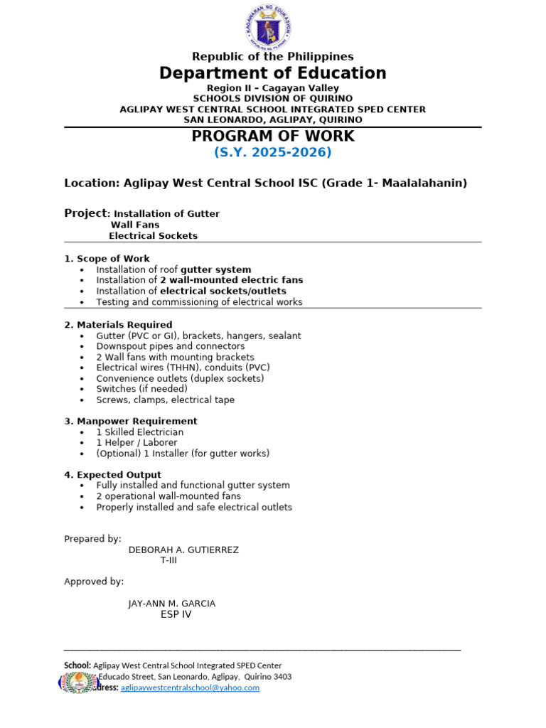 Program of Work | PDF