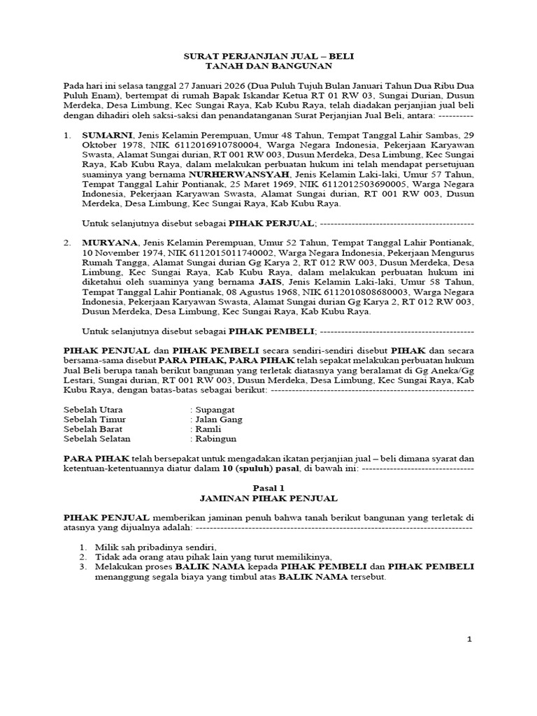 Surat Perjanjian Jual Beli | PDF