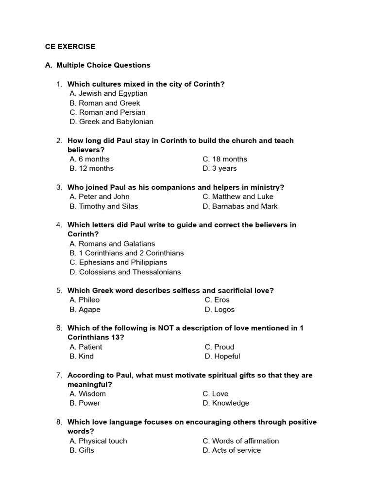 CE Exercise | PDF | Paul The Apostle | First Epistle To The Corinthians