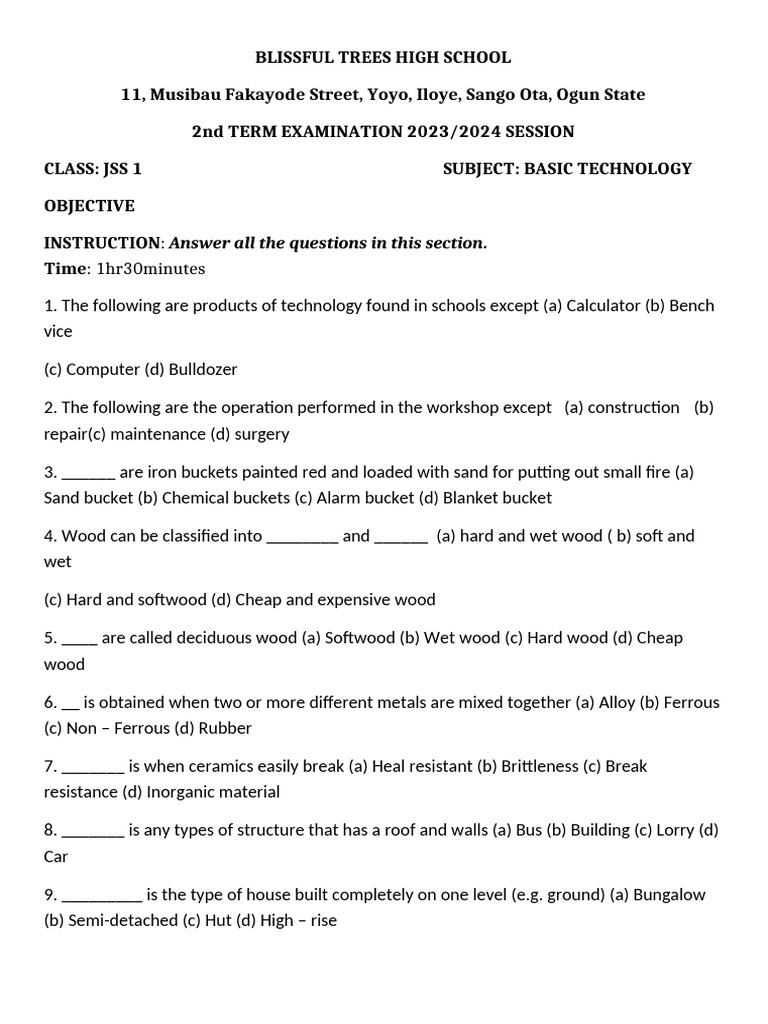 Jss1 Basic Technology 2nd Term | PDF