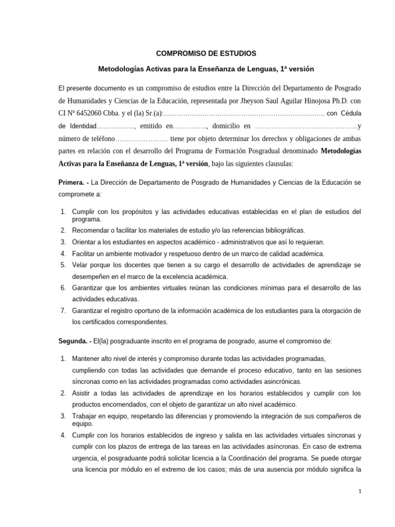 Actualizado Compromiso de Estudios Diplomado Metodologias Activas | PDF