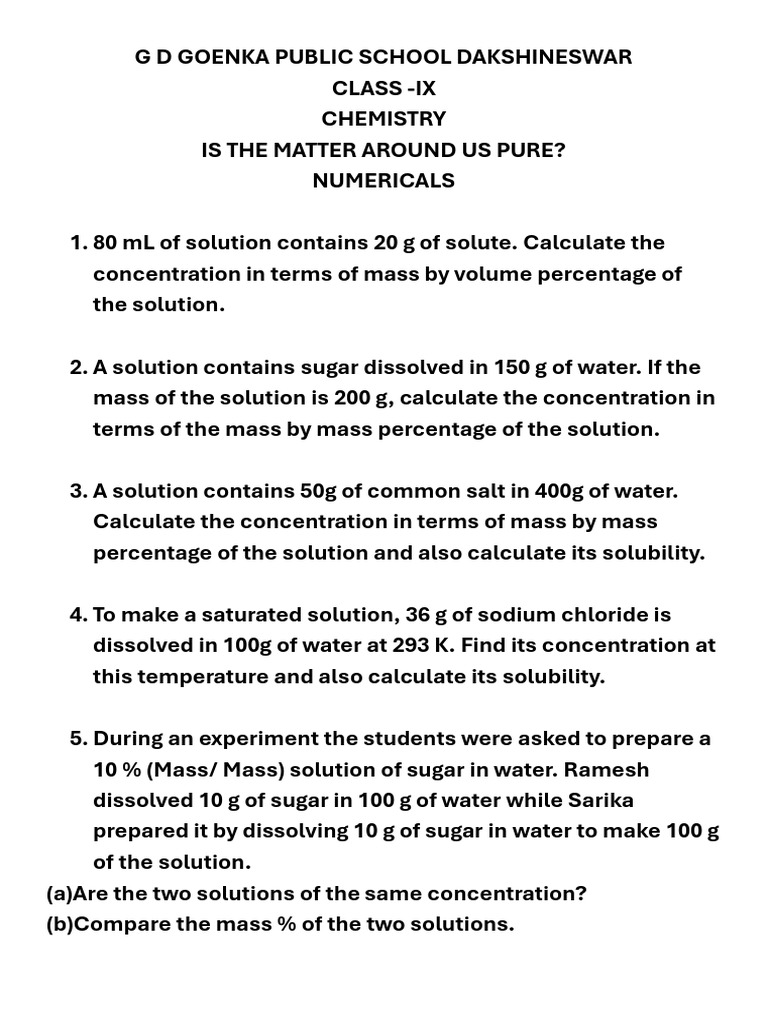 Class IX Chemistry Assignment | PDF