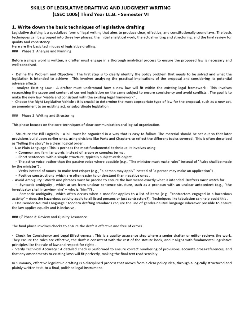 Skills of Legislative Drafting and Judgment Writing | PDF | Judgment ...
