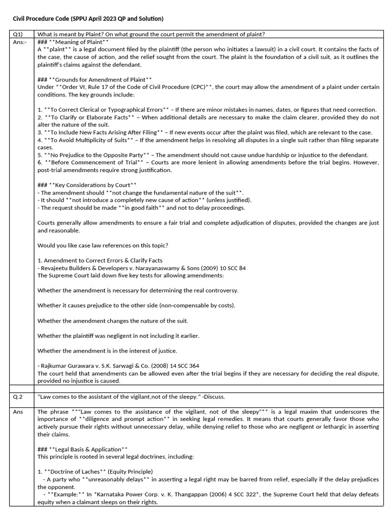 1.civil Procedure Code (SPPU April 2023 QP and Solution) | PDF