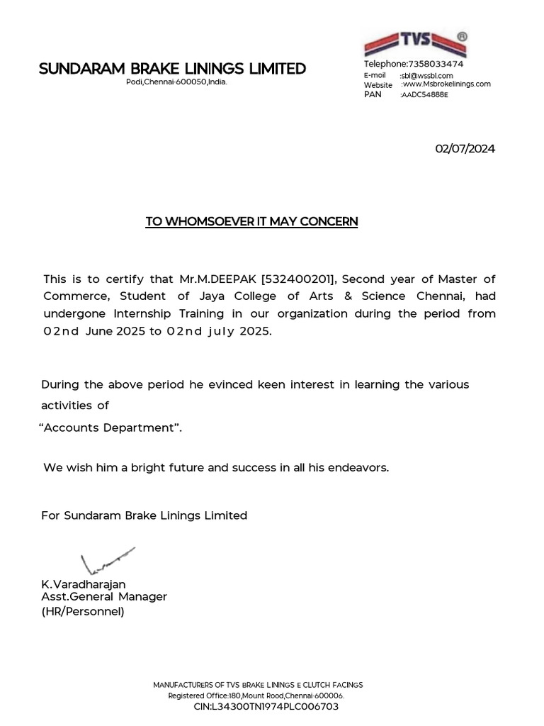 Deepak Internship Letter | PDF