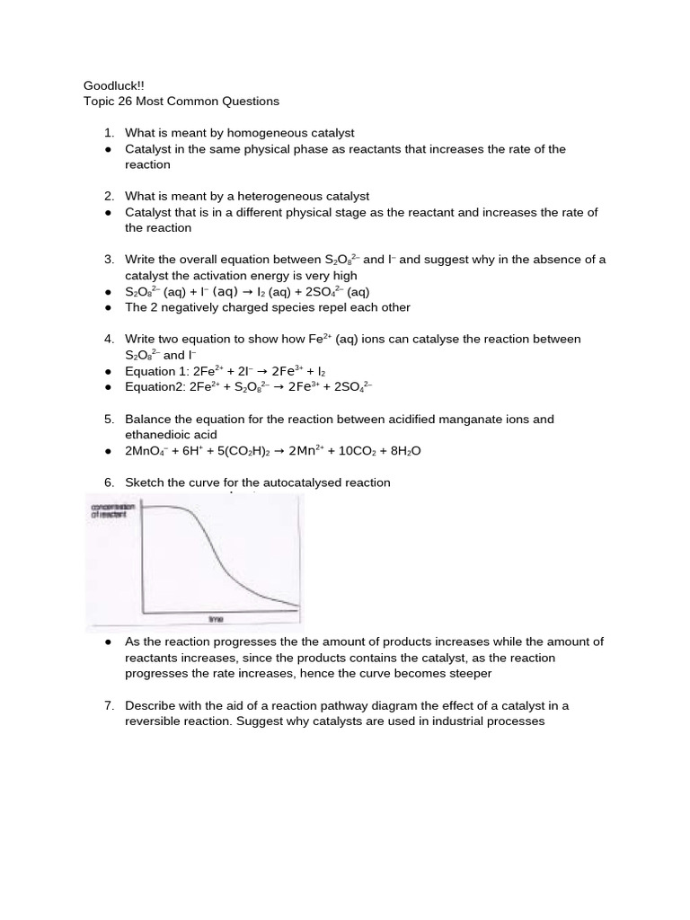 RXN KINETICS Most Common Questions | PDF | Reaction Rate | Catalysis