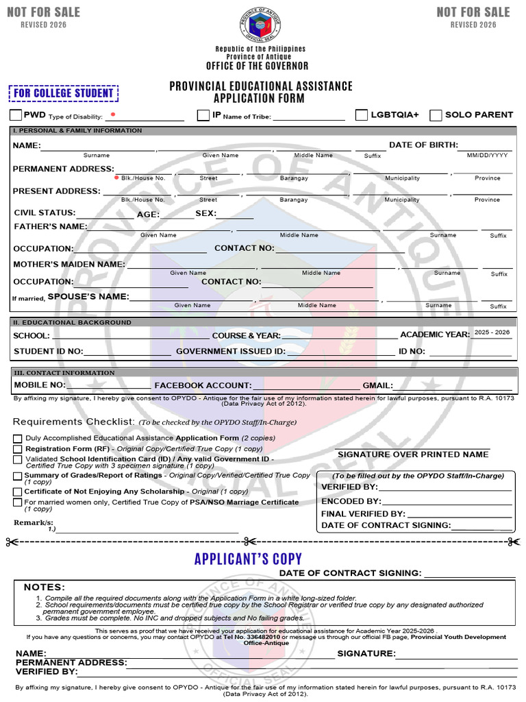 New Provincial Educational Assistance Application Form Revised of 2026 ...