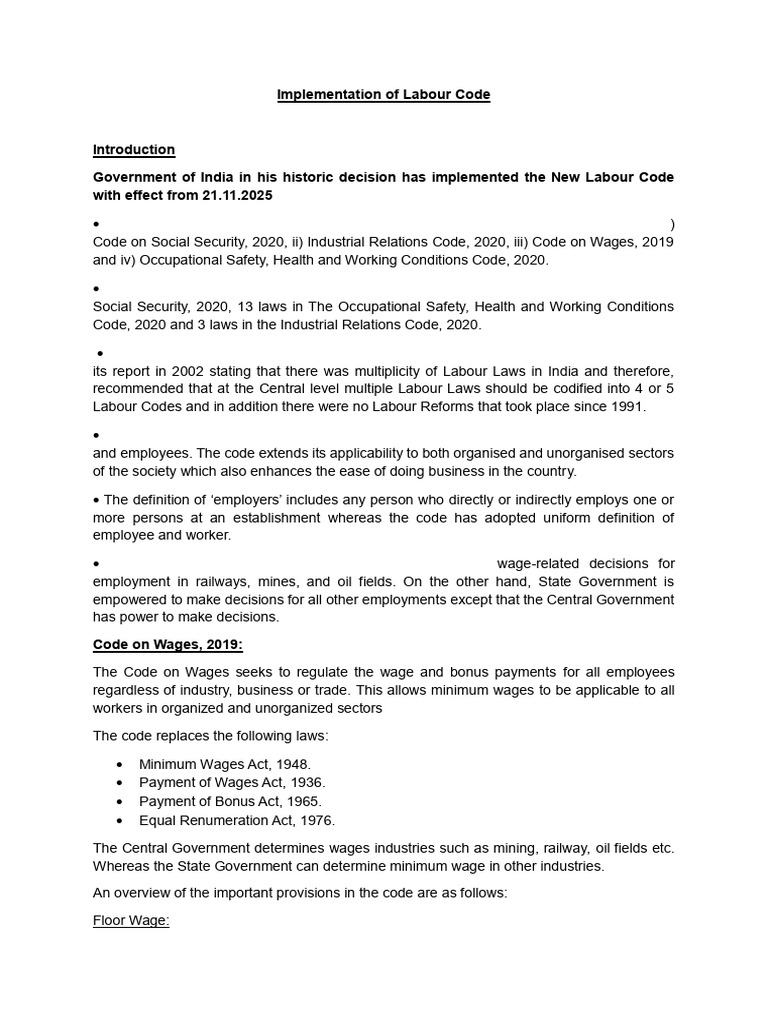 New Labour Code | PDF | Employment | Labour Law