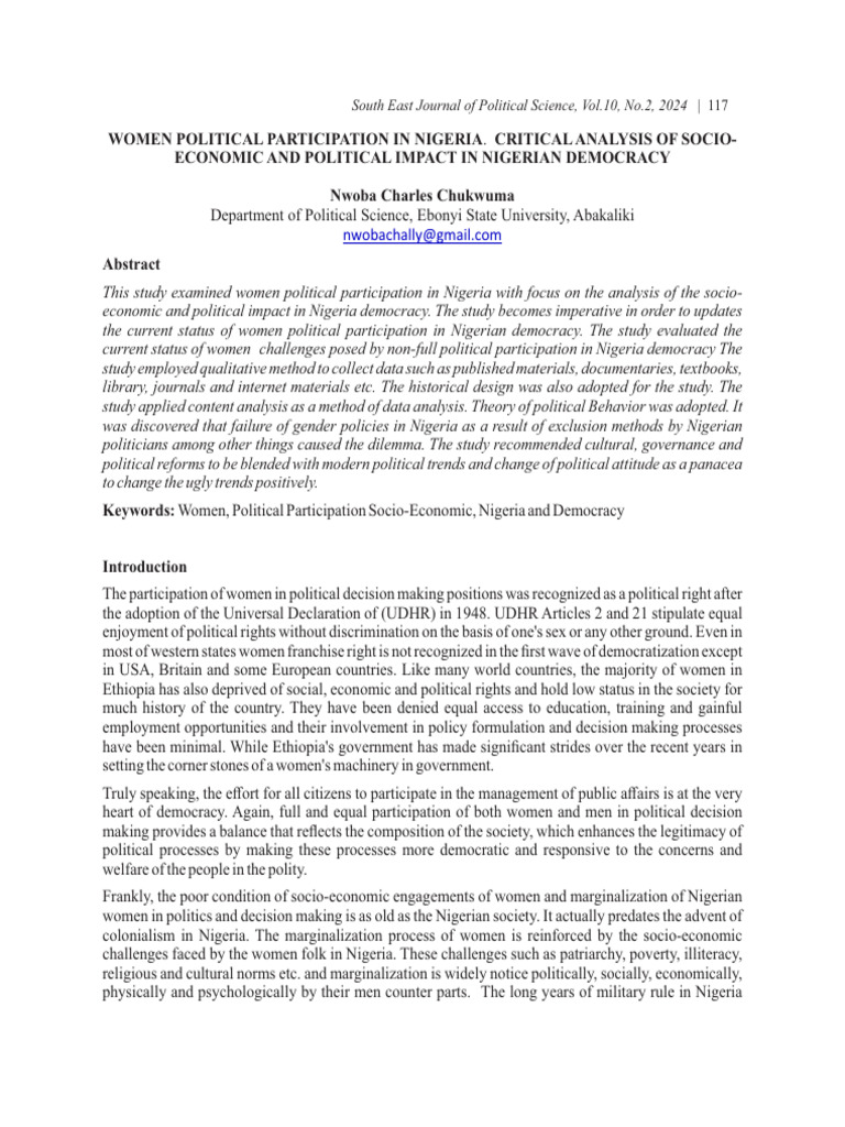 Women Political Participation in Nigeria. Critical Analysis of ...