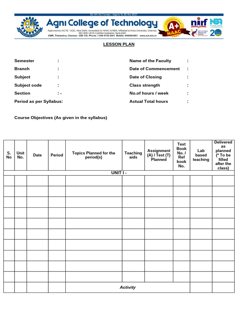 Lesson Plan Format 2024 | PDF