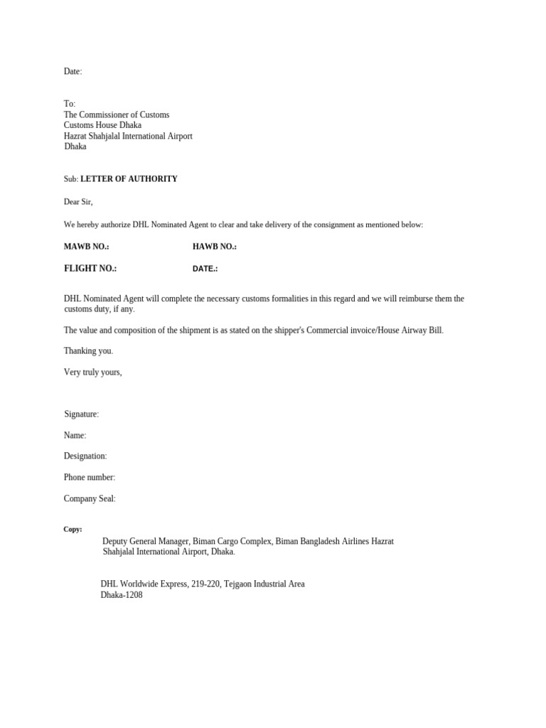 Letter of Authority (LOA) | PDF