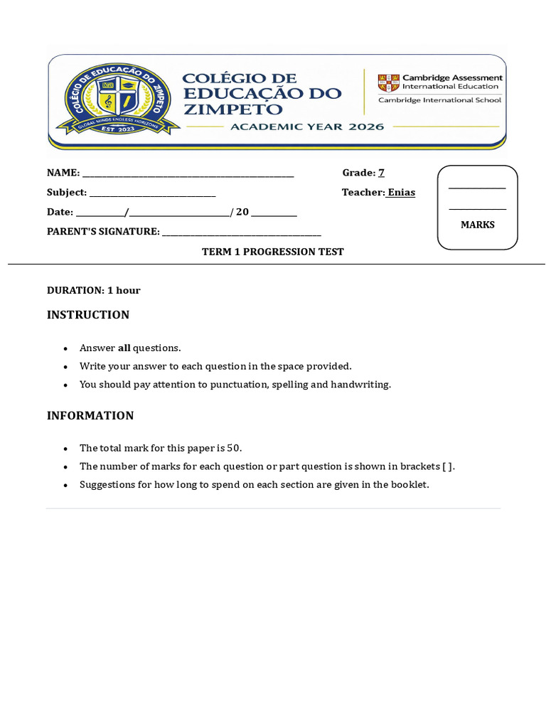 BM Progress Test 1st Term | PDF | Marketing | Chess