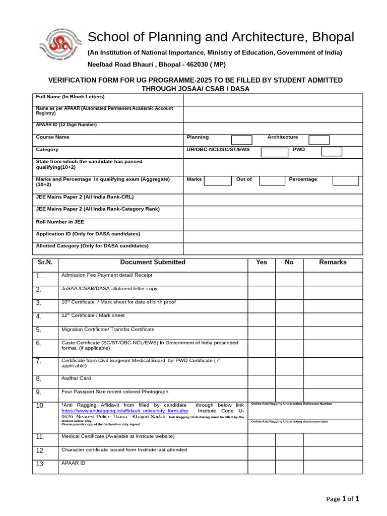 Verification Form 310725 | PDF