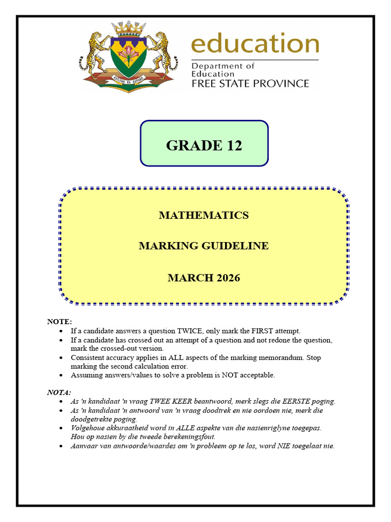GR 12 Marking Guidelines March 2026 | PDF | Mathematical Objects | Numbers