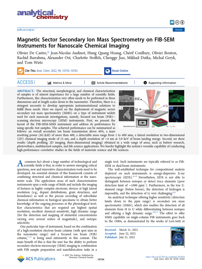 De Castro Et Al 2022 Magnetic Sector Secondary Ion Mass Spectrometry On ...