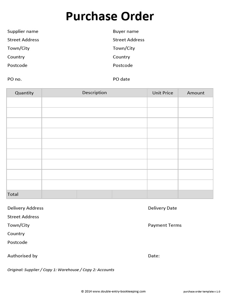 Purchase Order Template V 1.0 | PDF