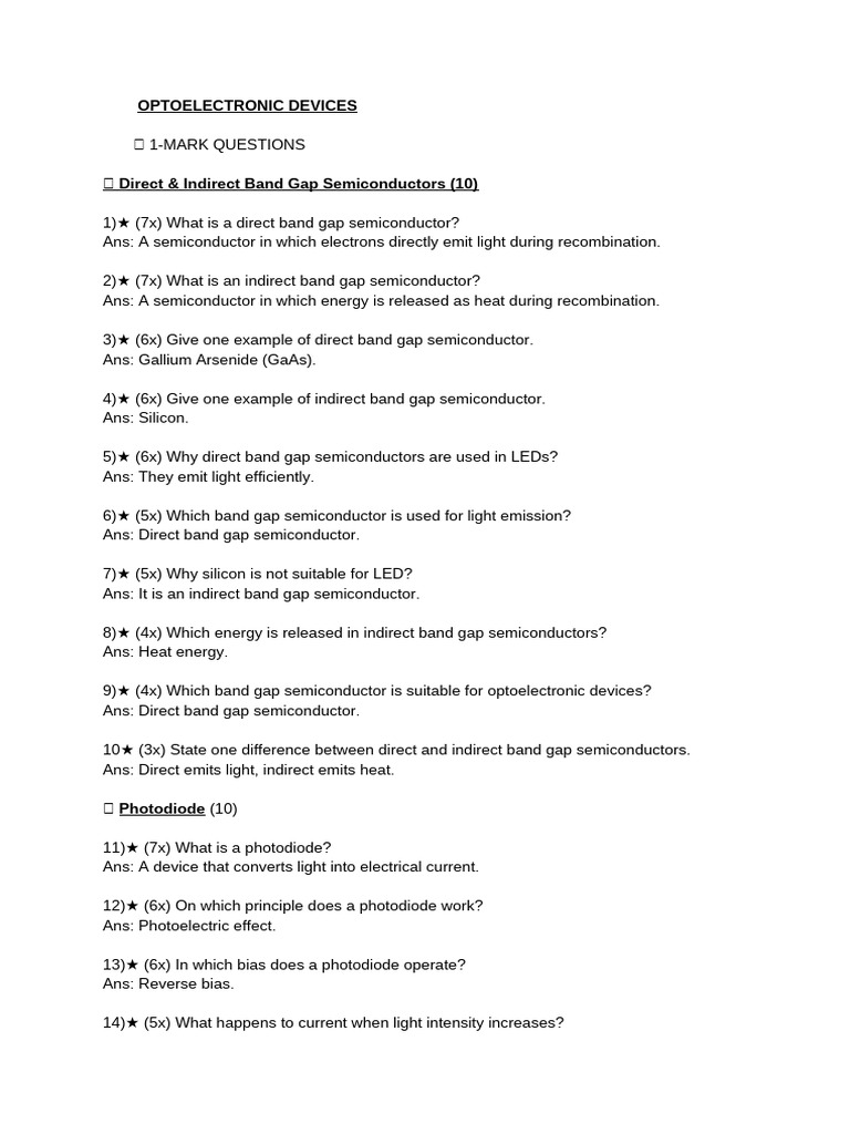 Optoelectronic Devices (1mark) | PDF