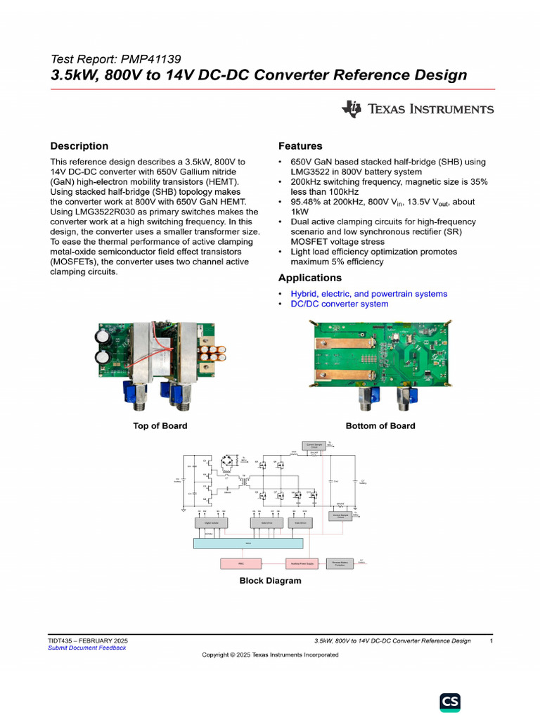 3.5kW, 800V To 14V DC-DC Converter Reference Design | PDF