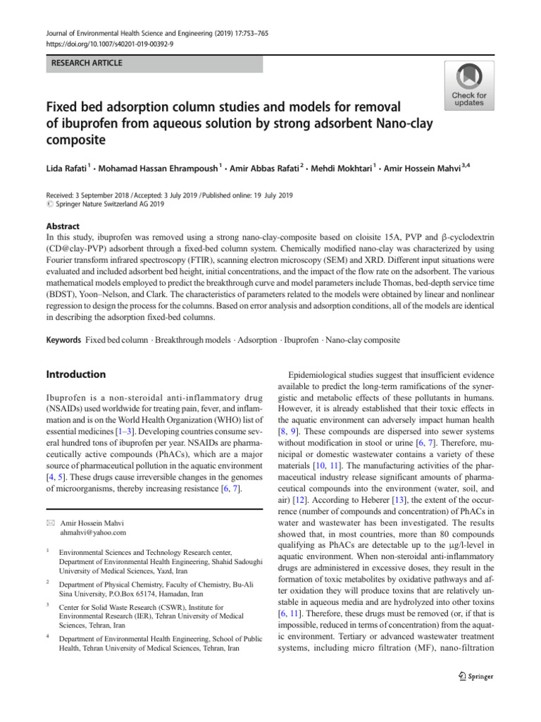 Fixed Bed Adsorption Column Studies and Models For Removal | PDF