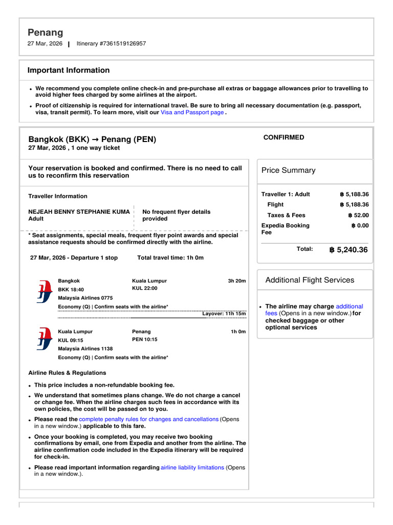 Your Flight Ticket Reservation | PDF