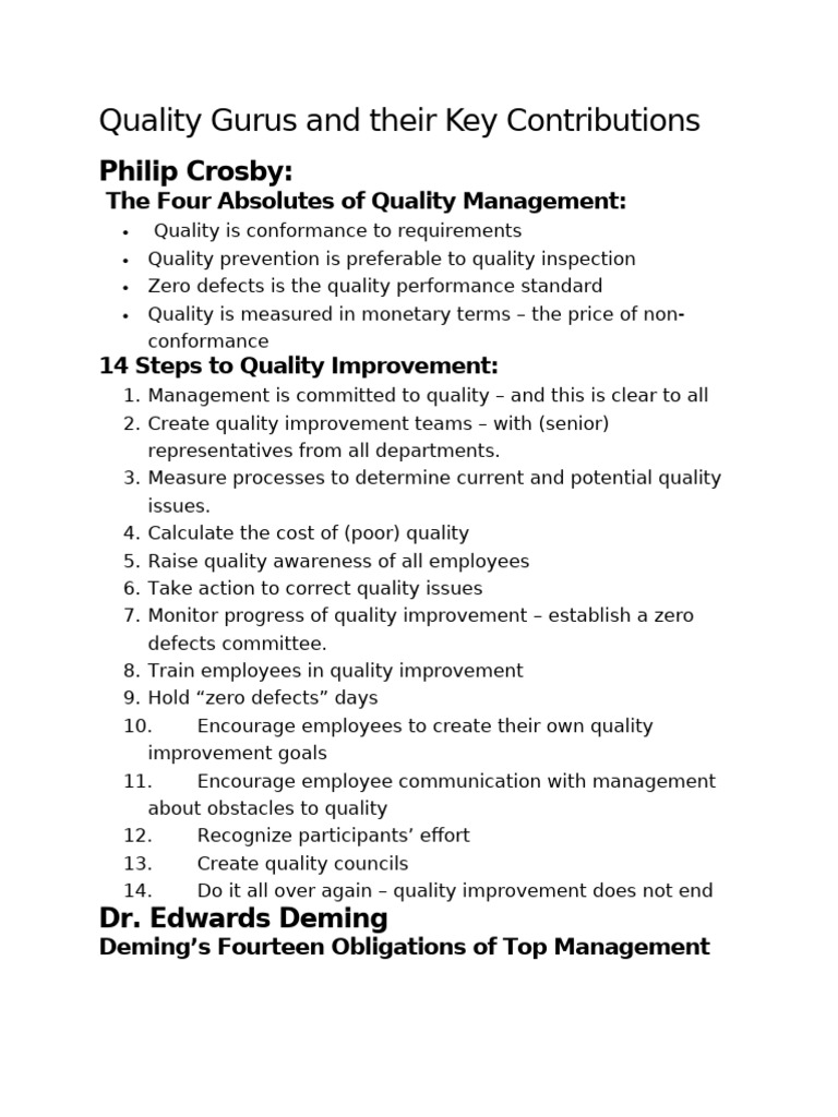 Quality Gurus and Their Key Contributions-1 | PDF | Quality Management ...