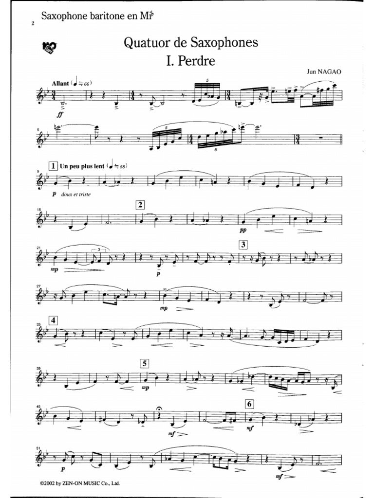Nagao, Jun - Quatuor de Saxophones - Parts and Score | PDF