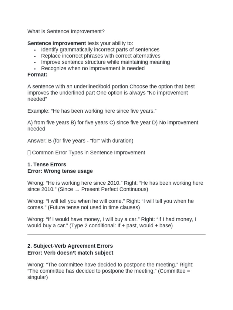 HM Sentence Improvement | PDF | Verb | Grammatical Tense