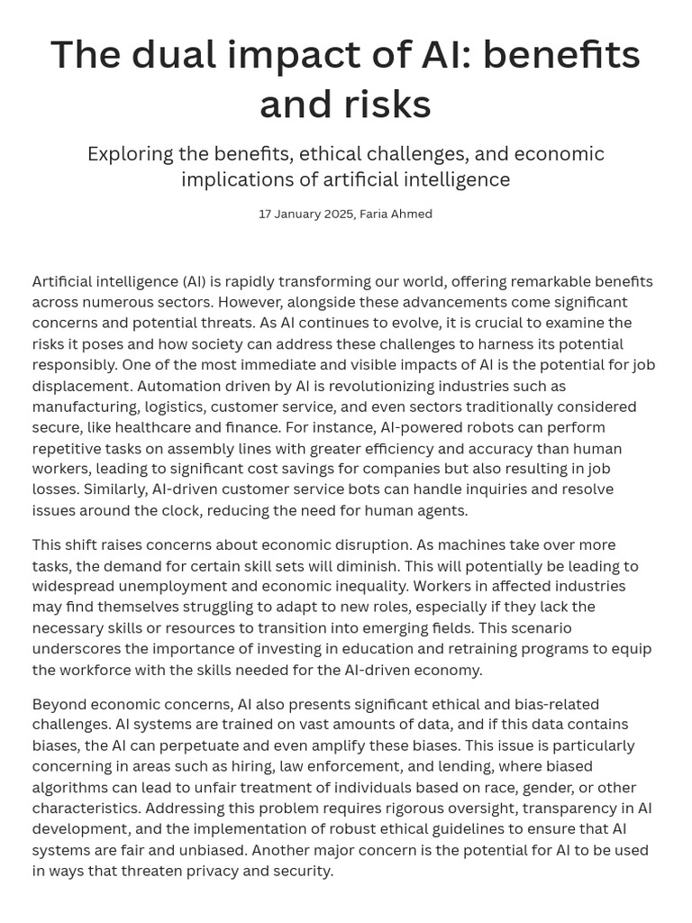 The Dual Impact of AI: Benefits and Risks | PDF | Artificial ...