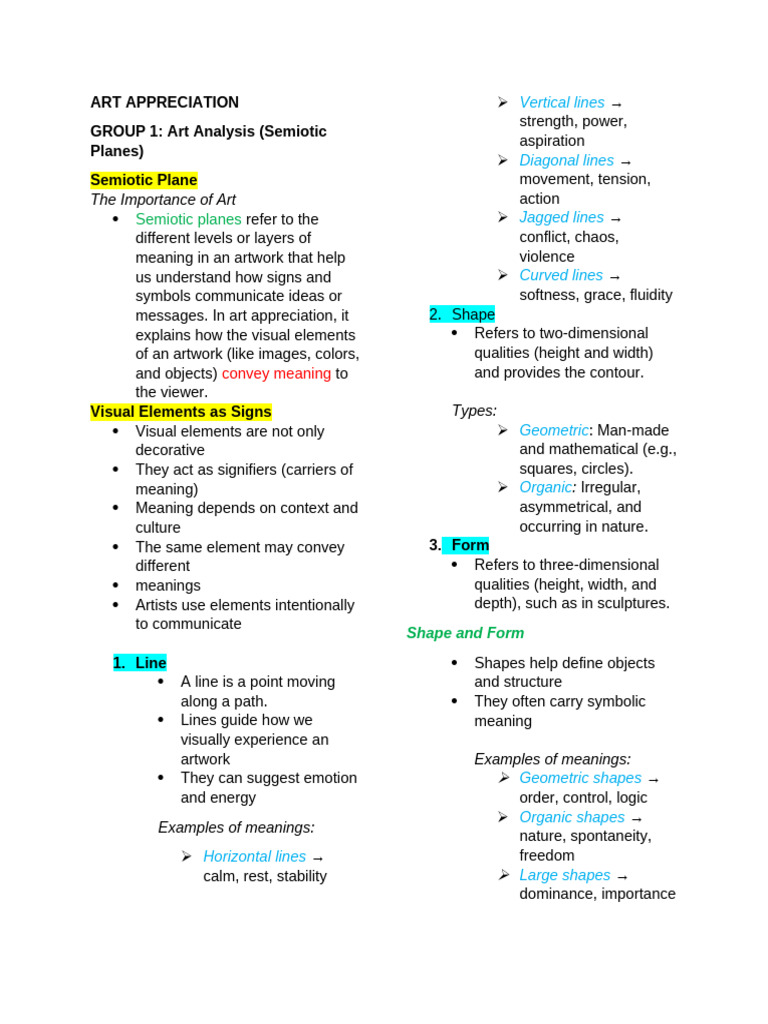 Art Appreciation Notes | PDF | Composition (Visual Arts)