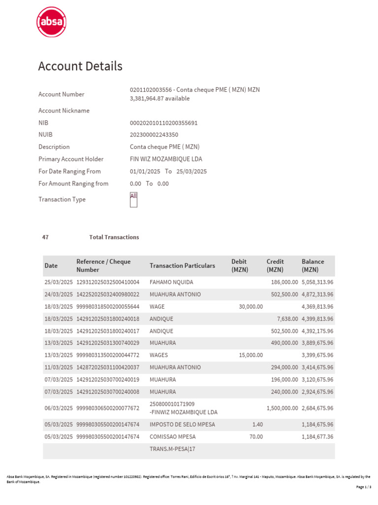 Absa Jan To March 2025 - 1768652413448 | PDF | Financial Services | Banking