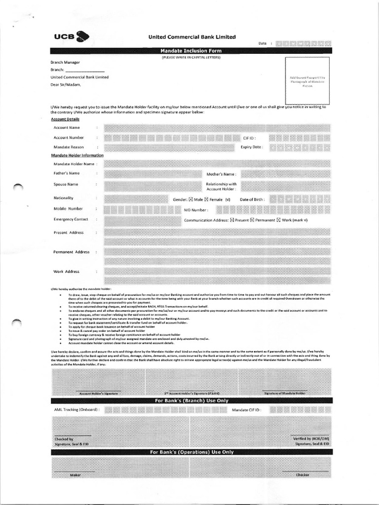 Mandate Inclusion Form | PDF