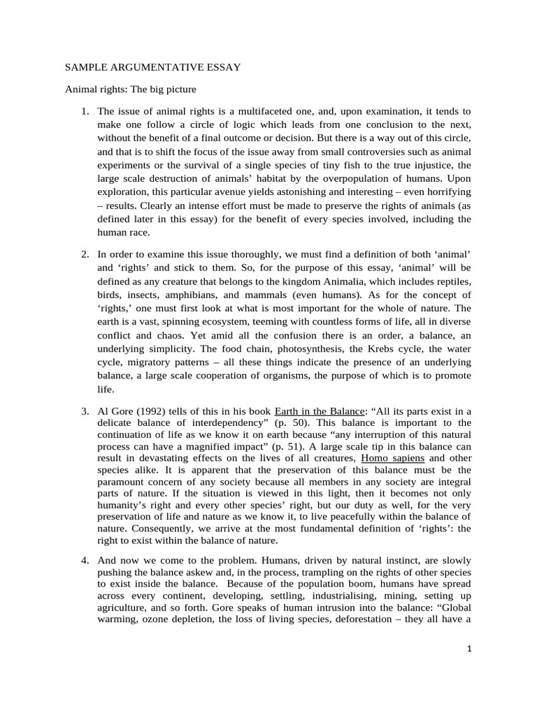 Sample Argumentative Essay 2 | PDF | Nature | Predation