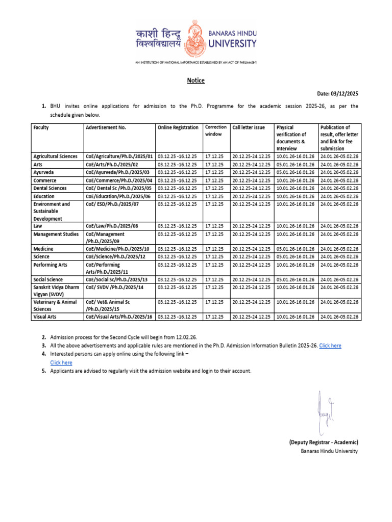 Ph.D. Admission 2025 26 Notification | PDF