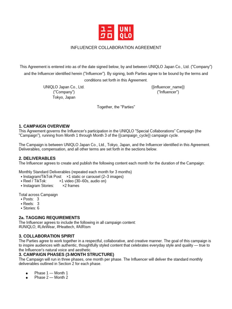 Influencer Collaboration Agreement: 1. Campaign Overview | PDF ...