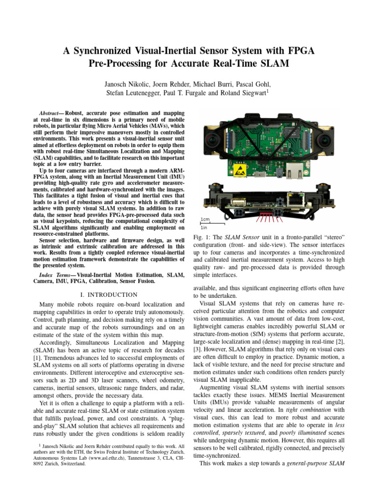 A Synchronized Visual-Inertial Sensor System With FPGA Preprocessing ...