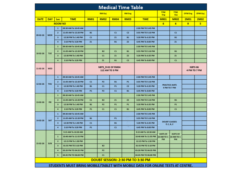 2 - Medical Time Table (09-02 To 15-02) | PDF