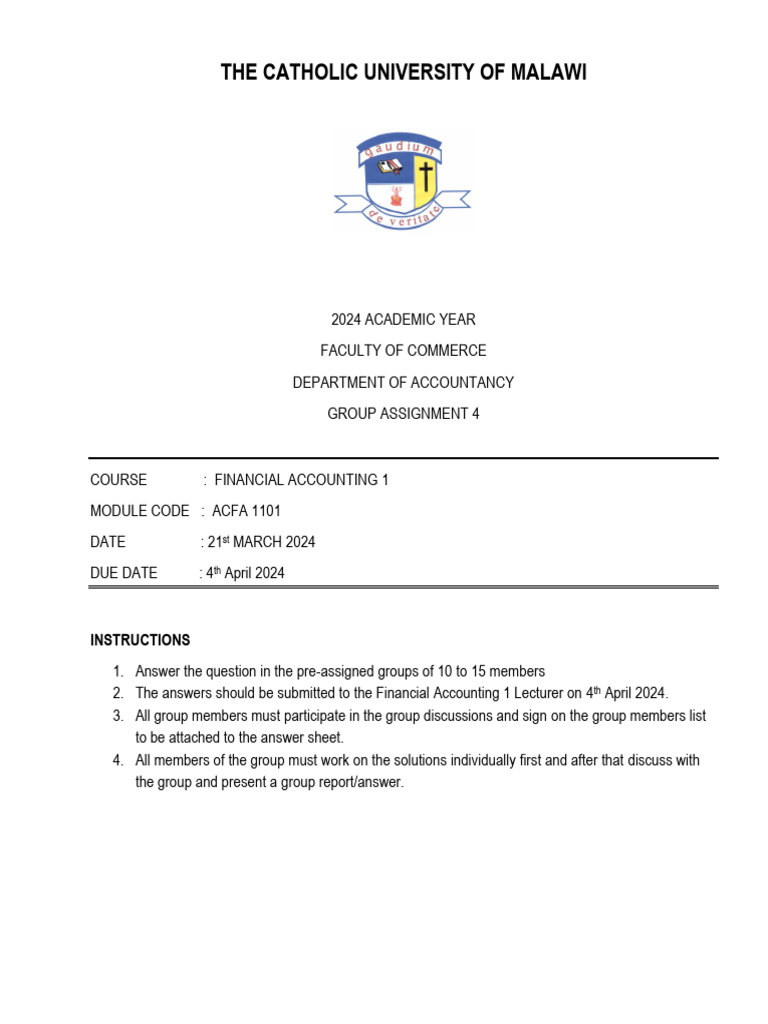 ACFA 1101 Group Assignment 4 | PDF | Financial Accounting | Financial ...