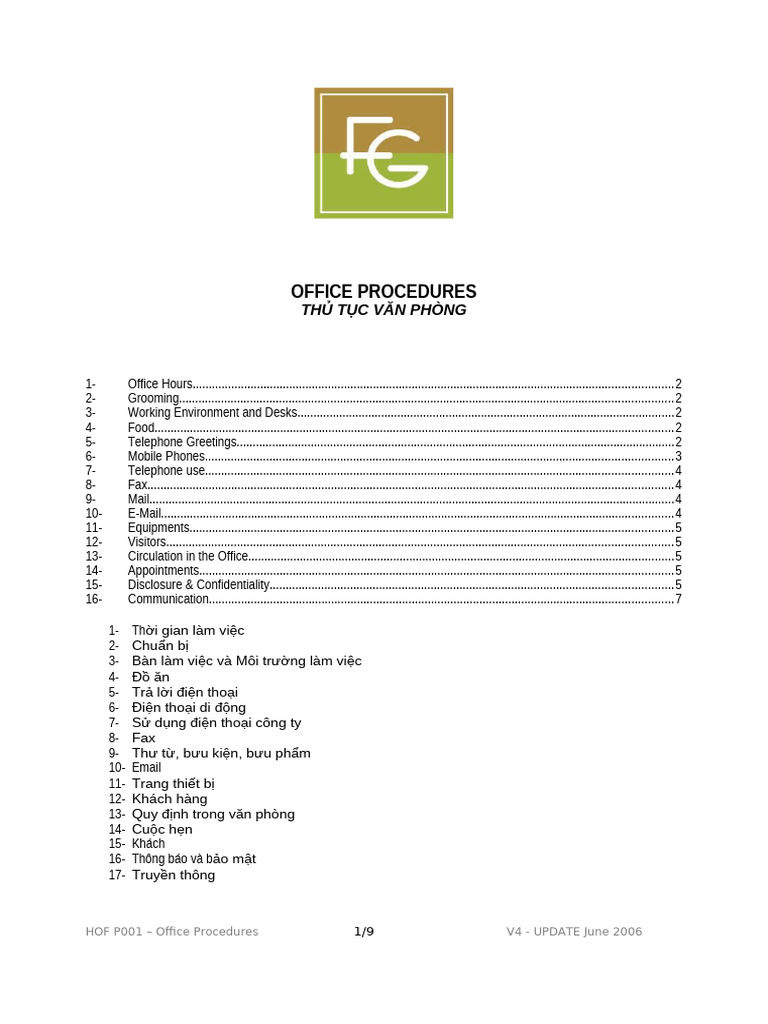 1.FG P001 - Office Procedure Form (OK) | PDF